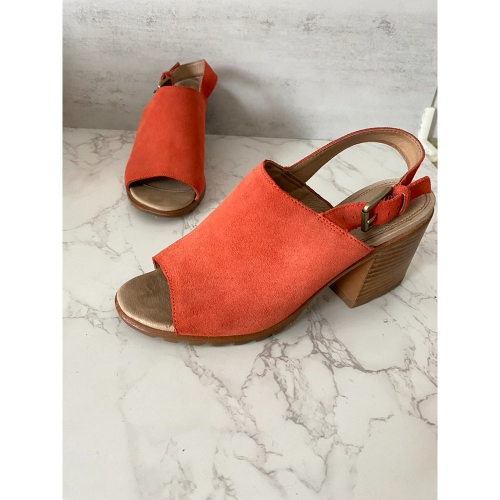 Sorel Nadia Slingback Sandals Sz 9 Orange Block Heel Vacation Resort